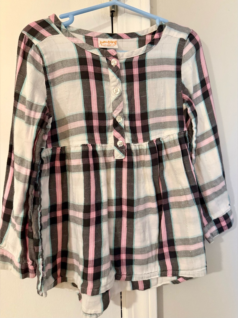 Jumping Beans Pink Black Plaid Metallic Lurex Tunic Top